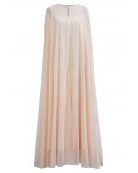 Glittery Mesh Maxi Cape Dress in Apricot