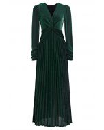 Glistening Twisted Front Pleated Maxi Dress in Emerald