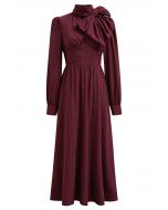 Stunning Bowknot Cutout Midi Dress in Burgundy