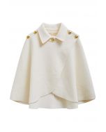 Golden Button Wrapped Knit Cape in Cream