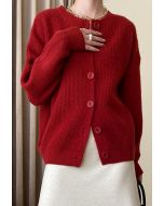 Delicate Softness Ribbed Buttoned Knit Cardigan in Red