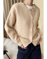 Delicate Softness Ribbed Buttoned Knit Cardigan in Camel