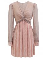 Glamorous Twist Metallic Cocktail Dress in Dusty Pink