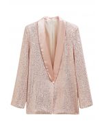 Dazzling Sequin Open Front Shawl Blazer in Peach