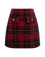 Flickering Plaid Mini Bud Skirt in Red