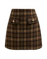 Flickering Plaid Mini Bud Skirt in Brown