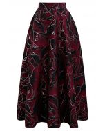 Abstract Rose Jacquard A-Line Maxi Skirt