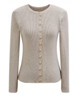 Chic Sense Button-Up Ribbed Knit Cardigan in Oatmeal