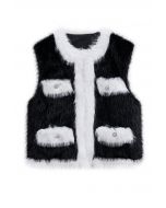 Contrast Color Faux Fur Vest in Black