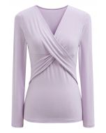 Crisscross V-Neck Fitted Top in Lilac