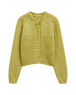 Chunky Buttoned Garter Stitch Knit Cardigan in Lime