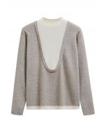 Mock Neck Fake Two-Piece Oversized Knit Top in Oatmeal