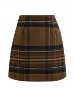 Retro Chic Plaid Mini Bud Skirt in Caramel