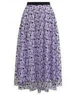 Endearing Velvet Heart Mesh Midi Skirt in Lilac