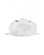 3D Rose Petal Satin Clutch in White