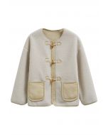 Horn Buckle Fastening Sherpa Coat in Ivory