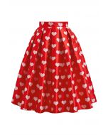 Affectionate Love Box Pleat Midi Skirt in Red