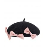 Sweet Bowknot Wool-Blend Beret in Black