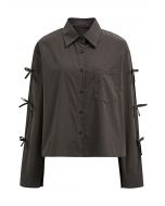 Bowknot Sleeve Patch Pocket Cotton Shirt in Smoke