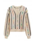 V-Neck Colorful X-Stitch Knit Sweater