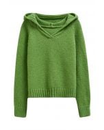 Relaxed-Fit Hooded Knit Sweater in Green