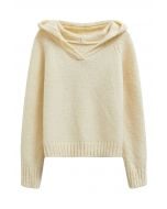 Relaxed-Fit Hooded Knit Sweater in Cream