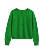 Hollow Out Diamond Knit Sweater in Green