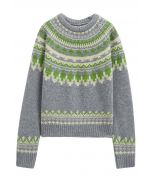 Nordic-Inspired Fair Isle Knit Sweater in Grey