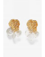 Golden Petal Coin Pearls Drop Earrings