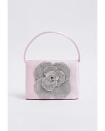 Radiant Rose Embellished Satin Handbag in Pink