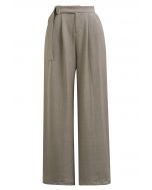 Solid Belted High Waist Wide-Leg Pants in Oatmeal