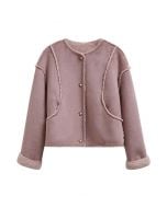 Faux Suede and Fur Button Coat in Mauve