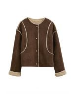 Faux Suede and Fur Button Coat in Chocolate