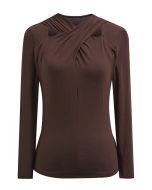 Allure Crisscross Neck Cutout Long-Sleeve Top in Chocolate