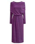 Shimmery Thread Fake Two-Piece Midi Dress in Purple