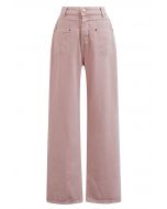 Front Patch Pockets Straight-Leg Jeans in Pink