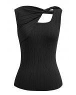 Twist Textured Sleeveless Knit Top in Black