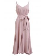 Plain Color Frilling Hem Cami Dress in Pink