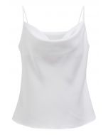 Drape Neck Satin Cami Crop Top in White