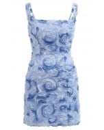 Rose Petal Lace-Up Back Cami Mini Dress in Blue