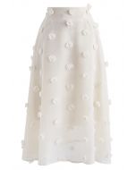 3D絨球裝飾半身裙 - 奶油白