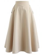 Classic Simplicity A-Line Midi Skirt in Light Tan