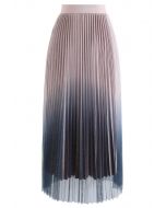 Gradient Shiny Mesh Pleated Skirt in Pink